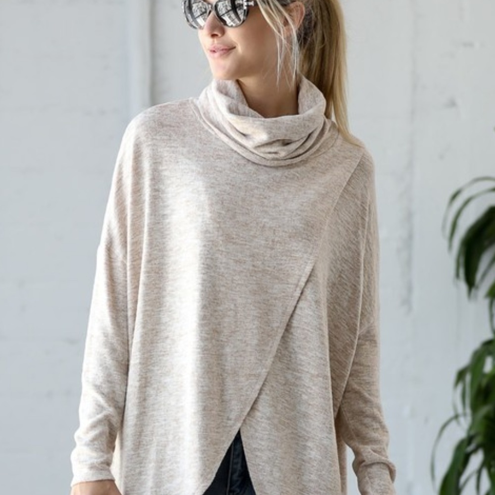 Cozy Cowl Neck Overlap Tunic